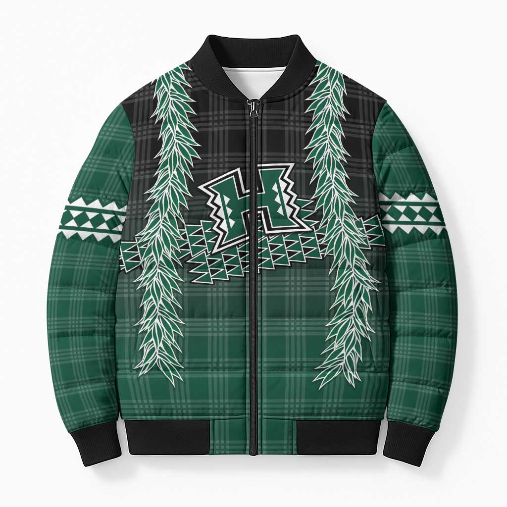 Rainbow Warriors Hawaii Palaka Bomber Puffer Jacket Maile Lei - Polynesian Pride