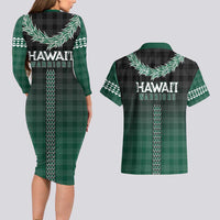 Rainbow Warriors Hawaii Palaka Couples Matching Long Sleeve Bodycon Dress and Hawaiian Shirt Maile Lei - Polynesian Pride