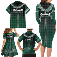 Rainbow Warriors Hawaii Palaka Family Matching Long Sleeve Bodycon Dress and Hawaiian Shirt Maile Lei - Polynesian Pride