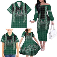 Rainbow Warriors Hawaii Palaka Family Matching Off The Shoulder Long Sleeve Dress and Hawaiian Shirt Maile Lei - Polynesian Pride