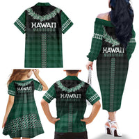 Rainbow Warriors Hawaii Palaka Family Matching Off The Shoulder Long Sleeve Dress and Hawaiian Shirt Maile Lei - Polynesian Pride