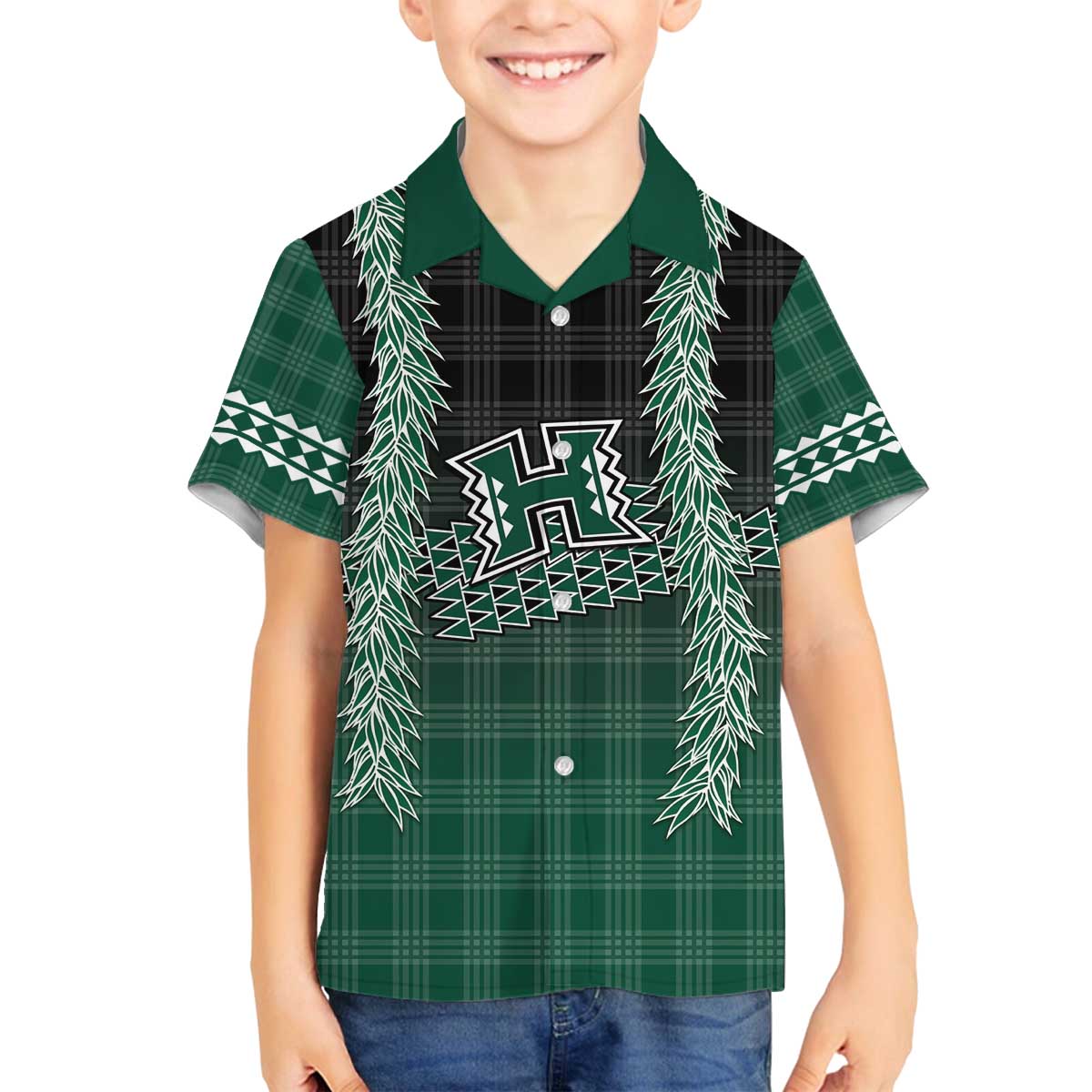 Rainbow Warriors Hawaii Palaka Family Matching Off The Shoulder Long Sleeve Dress and Hawaiian Shirt Maile Lei - Polynesian Pride