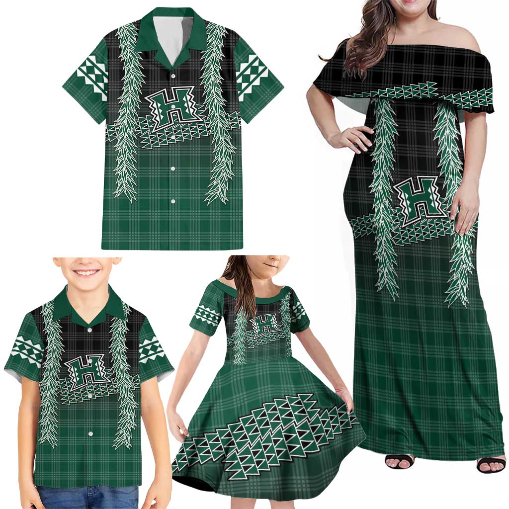 Rainbow Warriors Hawaii Palaka Family Matching Off Shoulder Maxi Dress and Hawaiian Shirt Maile Lei LT7 - Polynesian Pride