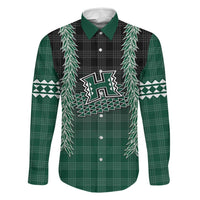 Rainbow Warriors Hawaii Palaka Family Matching Off Shoulder Maxi Dress and Hawaiian Shirt Maile Lei LT7 Dad's Shirt - Long Sleeve Dark Green - Polynesian Pride
