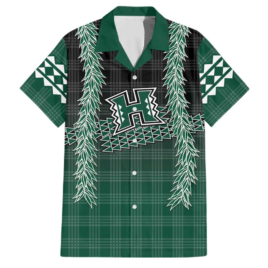 Rainbow Warriors Hawaii Palaka Family Matching Off Shoulder Short Dress and Hawaiian Shirt Maile Lei LT7 Dad's Shirt - Short Sleeve Dark Green - Polynesian Pride