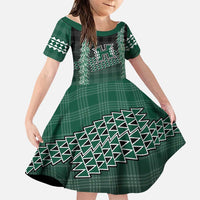 Rainbow Warriors Hawaii Palaka Family Matching Puletasi and Hawaiian Shirt Maile Lei LT7 Daughter's Dress Dark Green - Polynesian Pride