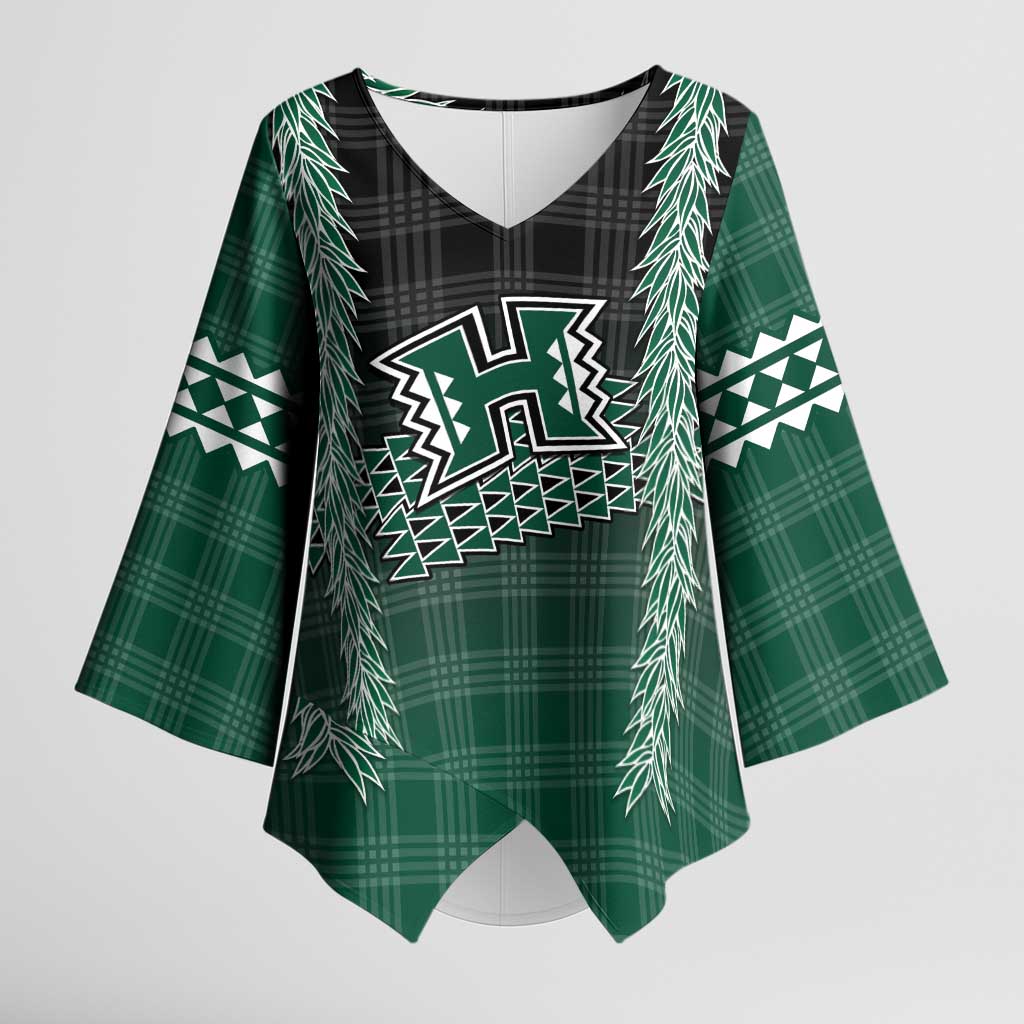 Rainbow Warriors Hawaii Palaka Kimono Sleeve Blouse Maile Lei - Polynesian Pride