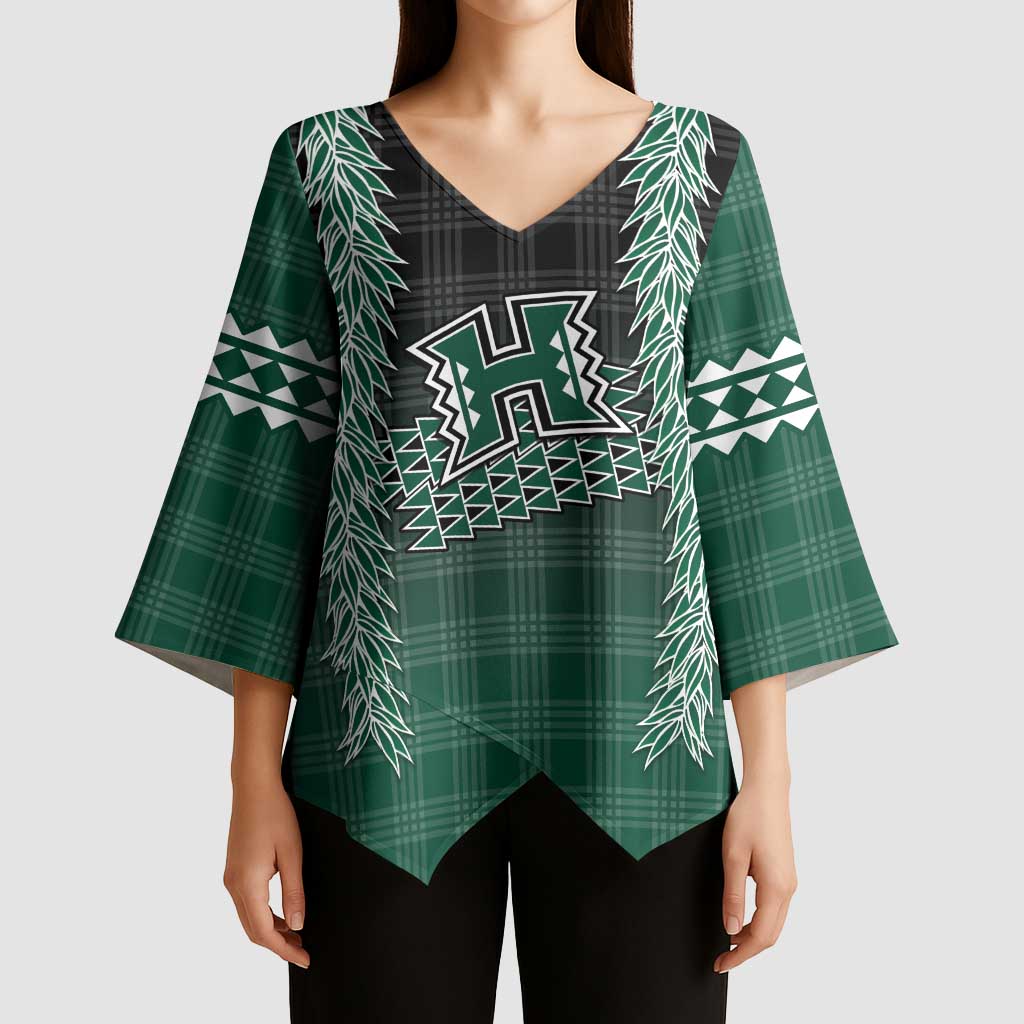 Rainbow Warriors Hawaii Palaka Kimono Sleeve Blouse Maile Lei - Polynesian Pride