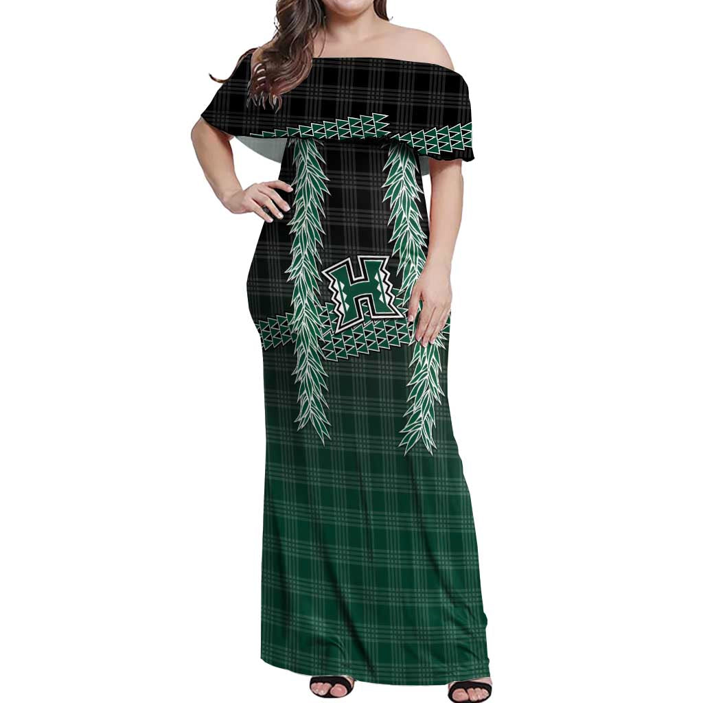 Rainbow Warriors Hawaii Palaka Off Shoulder Maxi Dress Maile Lei - Polynesian Pride