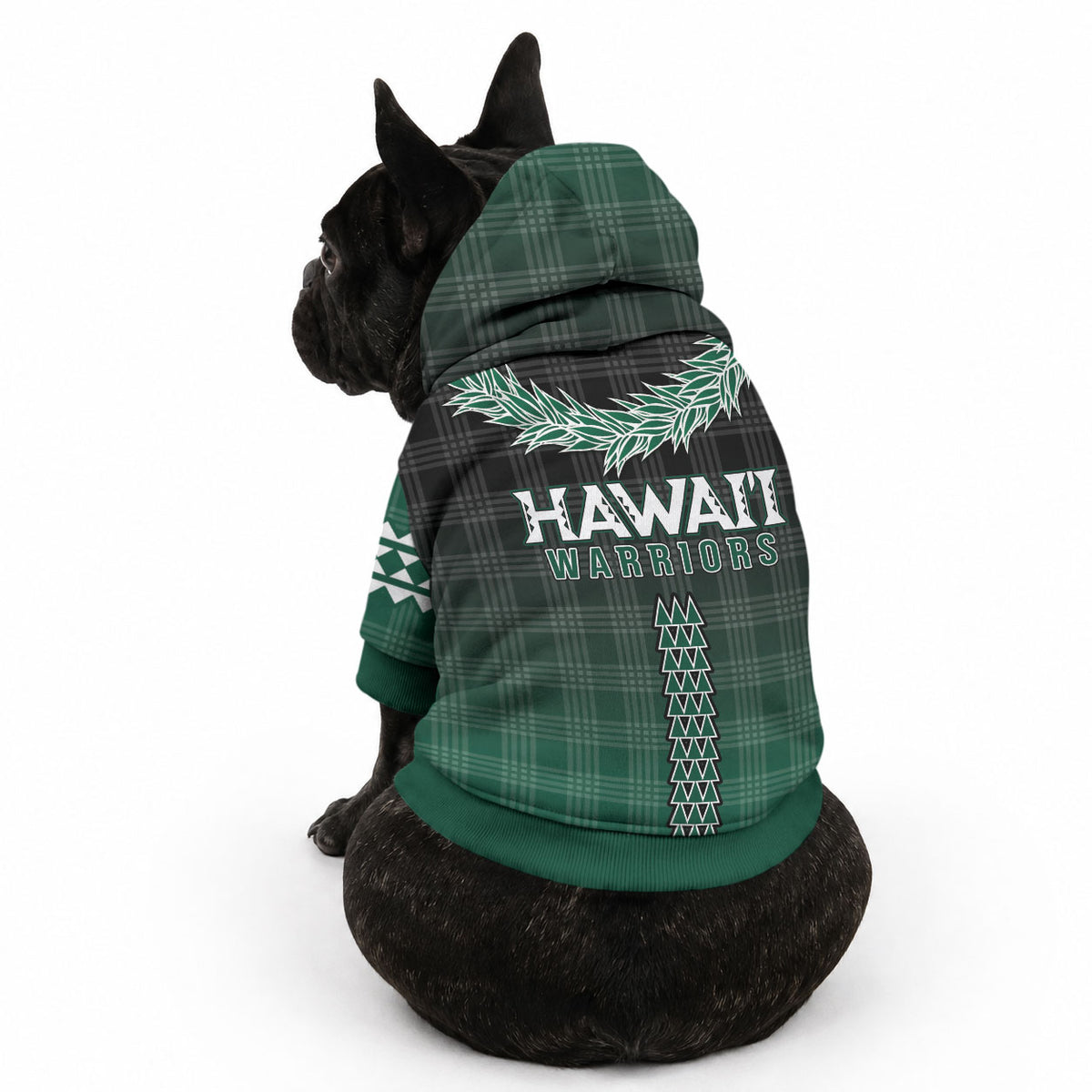 Rainbow Warriors Hawaii Palaka Pet Hoodie Maile Lei