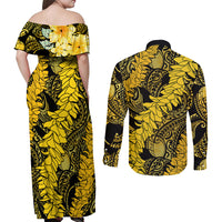 Hawaii Oahu Ilima Lei Couples Matching Off Shoulder Maxi Dress and Long Sleeve Button Shirt LT7 - Polynesian Pride