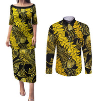 Hawaii Oahu Ilima Lei Couples Matching Puletasi and Long Sleeve Button Shirt LT7 Yellow - Polynesian Pride