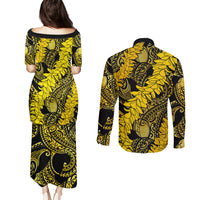 Hawaii Oahu Ilima Lei Couples Matching Puletasi and Long Sleeve Button Shirt LT7 - Polynesian Pride