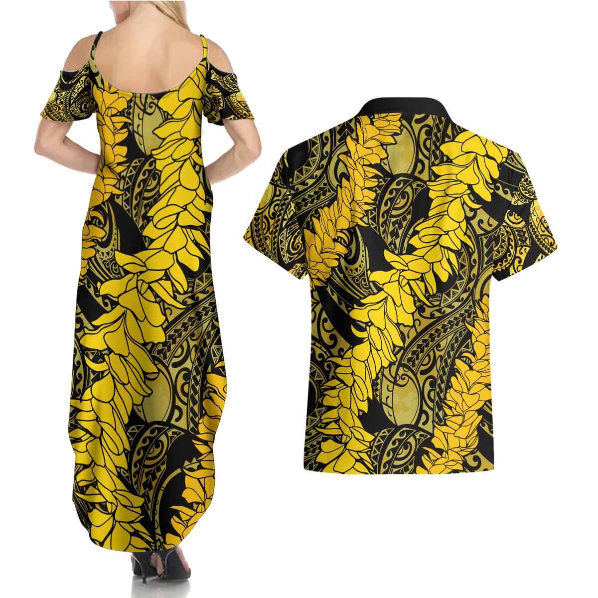 Hawaii Oahu Ilima Lei Couples Matching Summer Maxi Dress and Hawaiian Shirt LT7 - Polynesian Pride