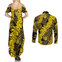 Hawaii Oahu Ilima Lei Couples Matching Summer Maxi Dress and Long Sleeve Button Shirt LT7 - Polynesian Pride
