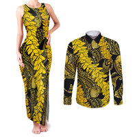 Hawaii Oahu Ilima Lei Couples Matching Tank Maxi Dress and Long Sleeve Button Shirt LT7 Yellow - Polynesian Pride