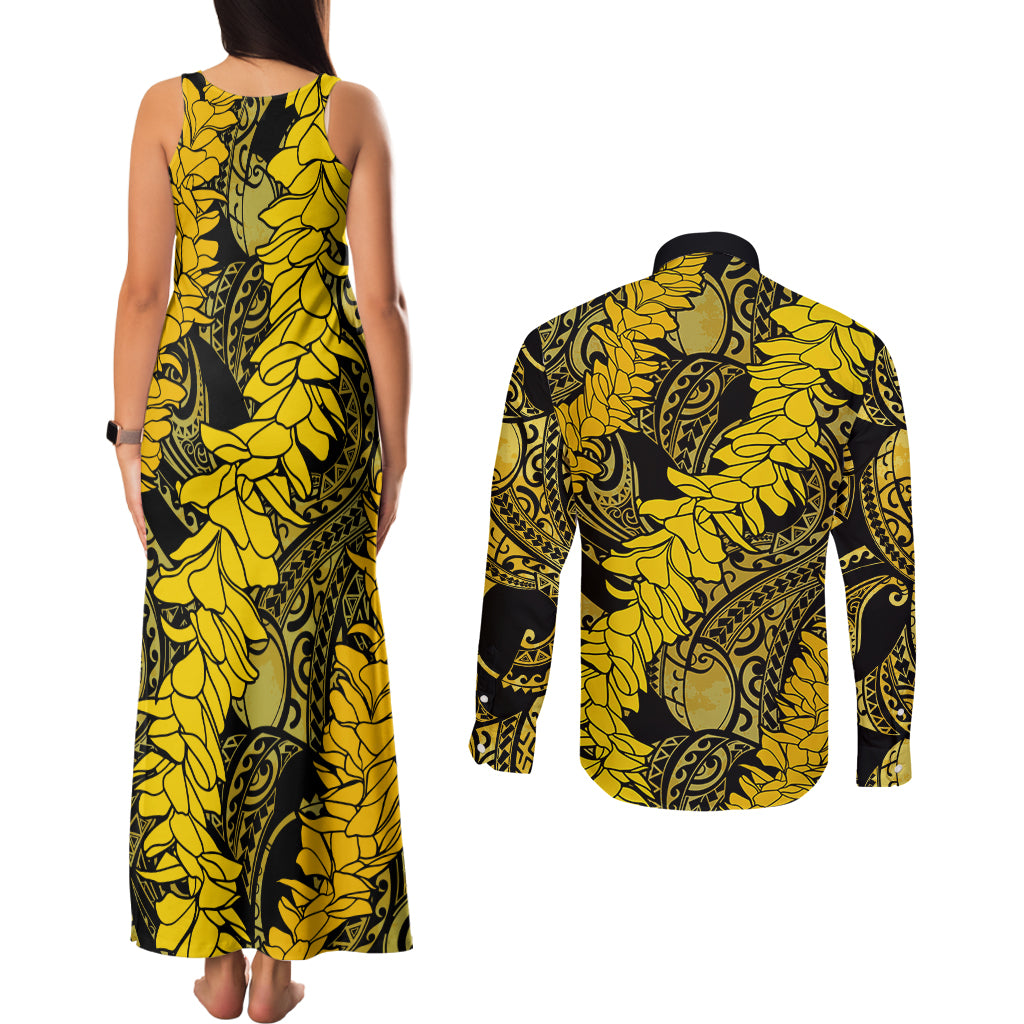Hawaii Oahu Ilima Lei Couples Matching Tank Maxi Dress and Long Sleeve Button Shirt LT7 - Polynesian Pride