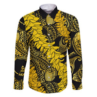 Hawaii Oahu Ilima Lei Family Matching Short Sleeve Bodycon Dress and Hawaiian Shirt LT7 Dad's Shirt - Long Sleeve Yellow - Polynesian Pride