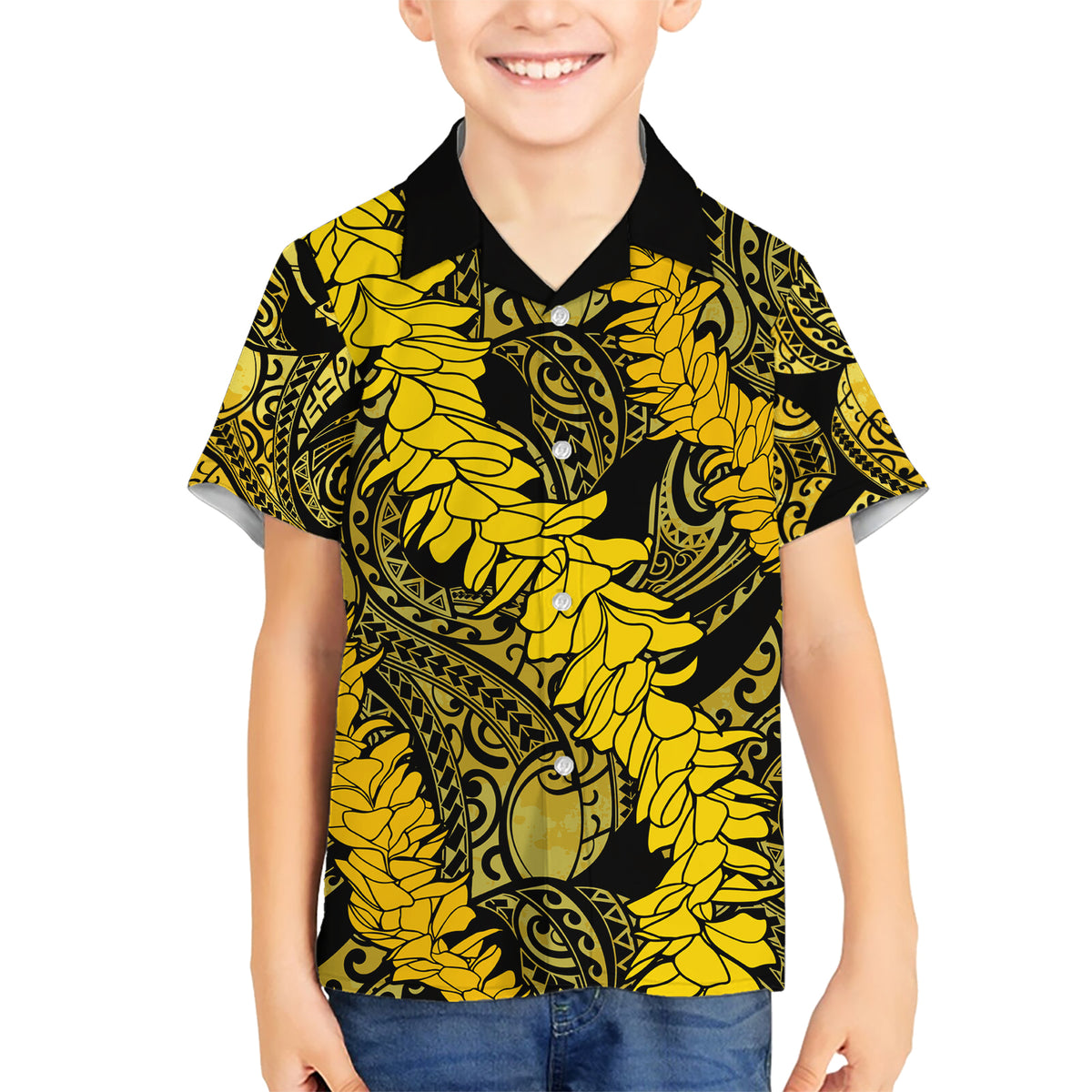 Hawaii Oahu Ilima Lei Kid Hawaiian Shirt LT7 Kid Yellow - Polynesian Pride
