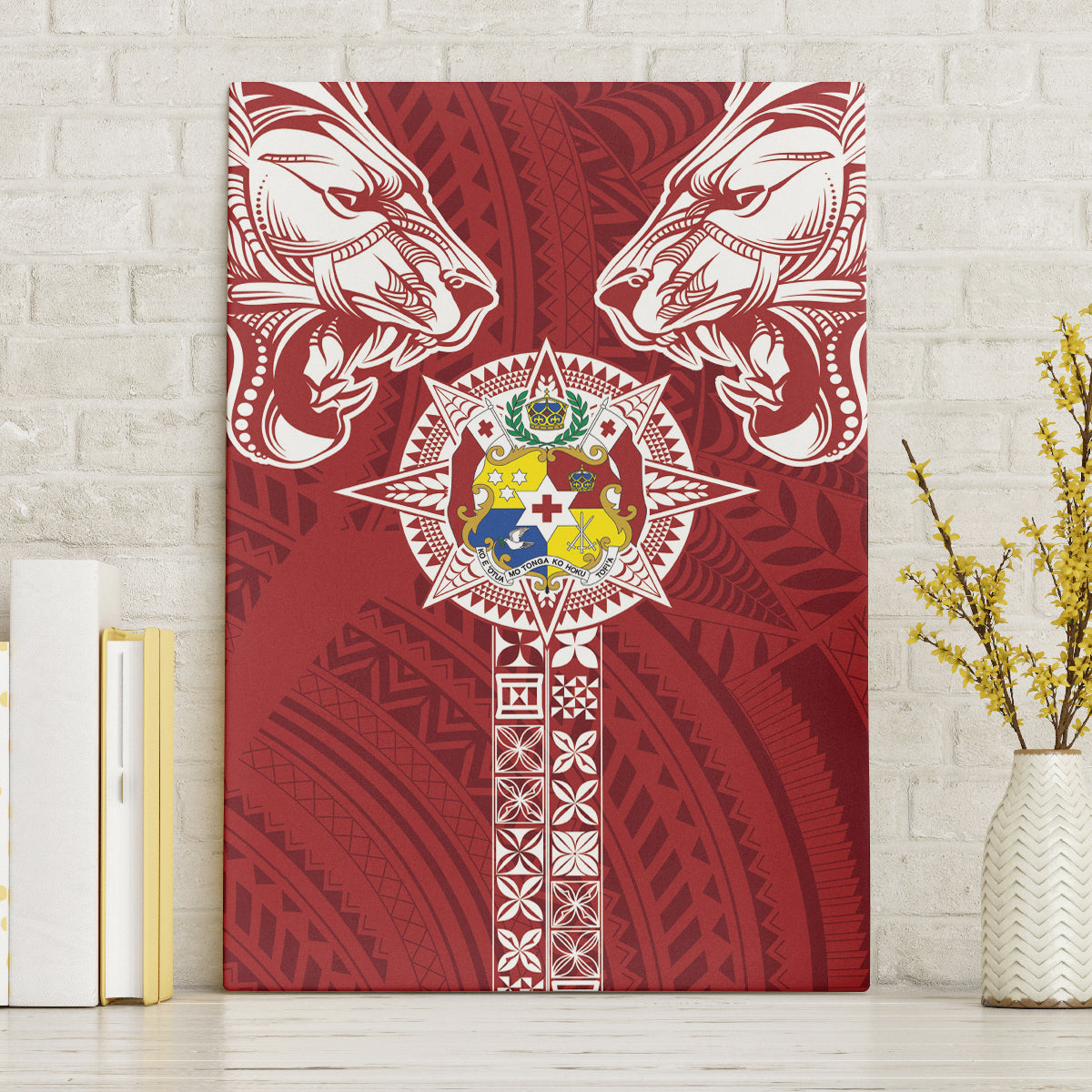 Tonga Independence Day Canvas Wall Art Tongatapu Lion Ngatu Motifs