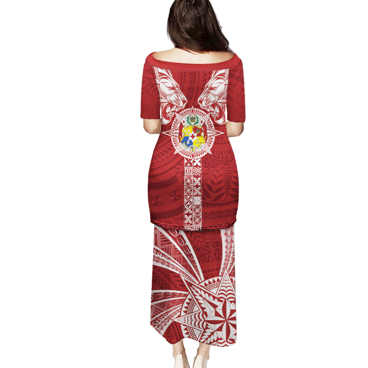 Tonga Independence Day Family Matching Puletasi and Hawaiian Shirt Tongatapu Lion Ngatu Motifs