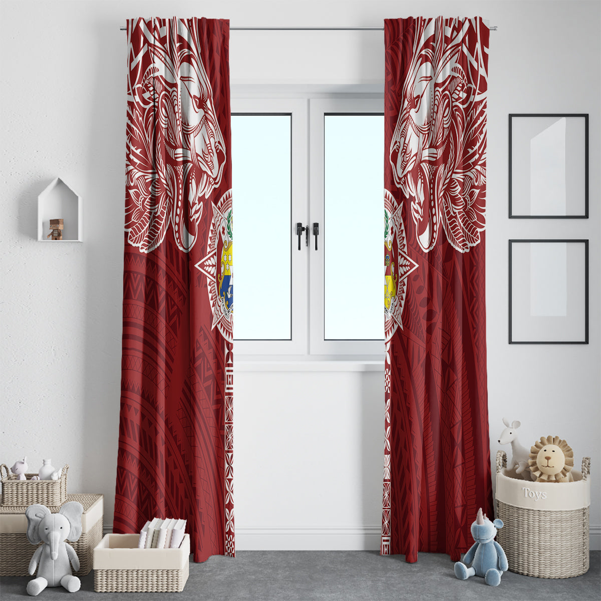 Tonga Independence Day Window Curtain Tongatapu Lion Ngatu Motifs