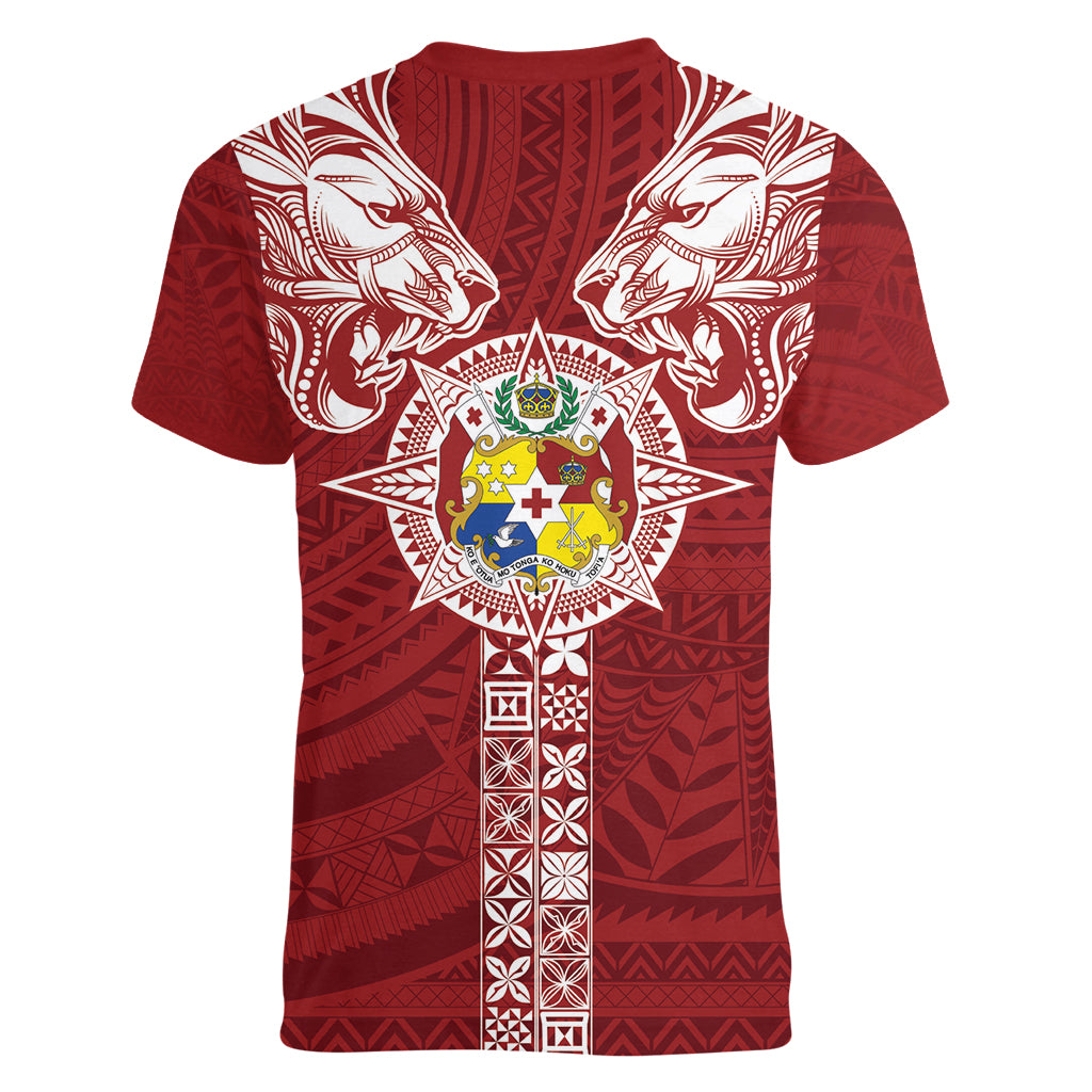 Tonga Independence Day Women V-Neck T-Shirt Tongatapu Lion Ngatu Motifs