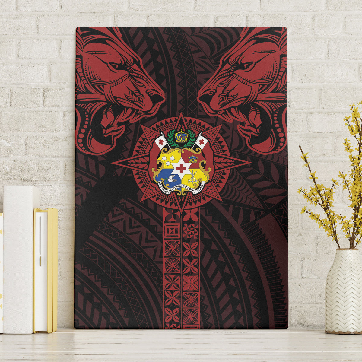 Tonga Independence Day Canvas Wall Art Tongatapu Lion Ngatu Motifs Black Ver.