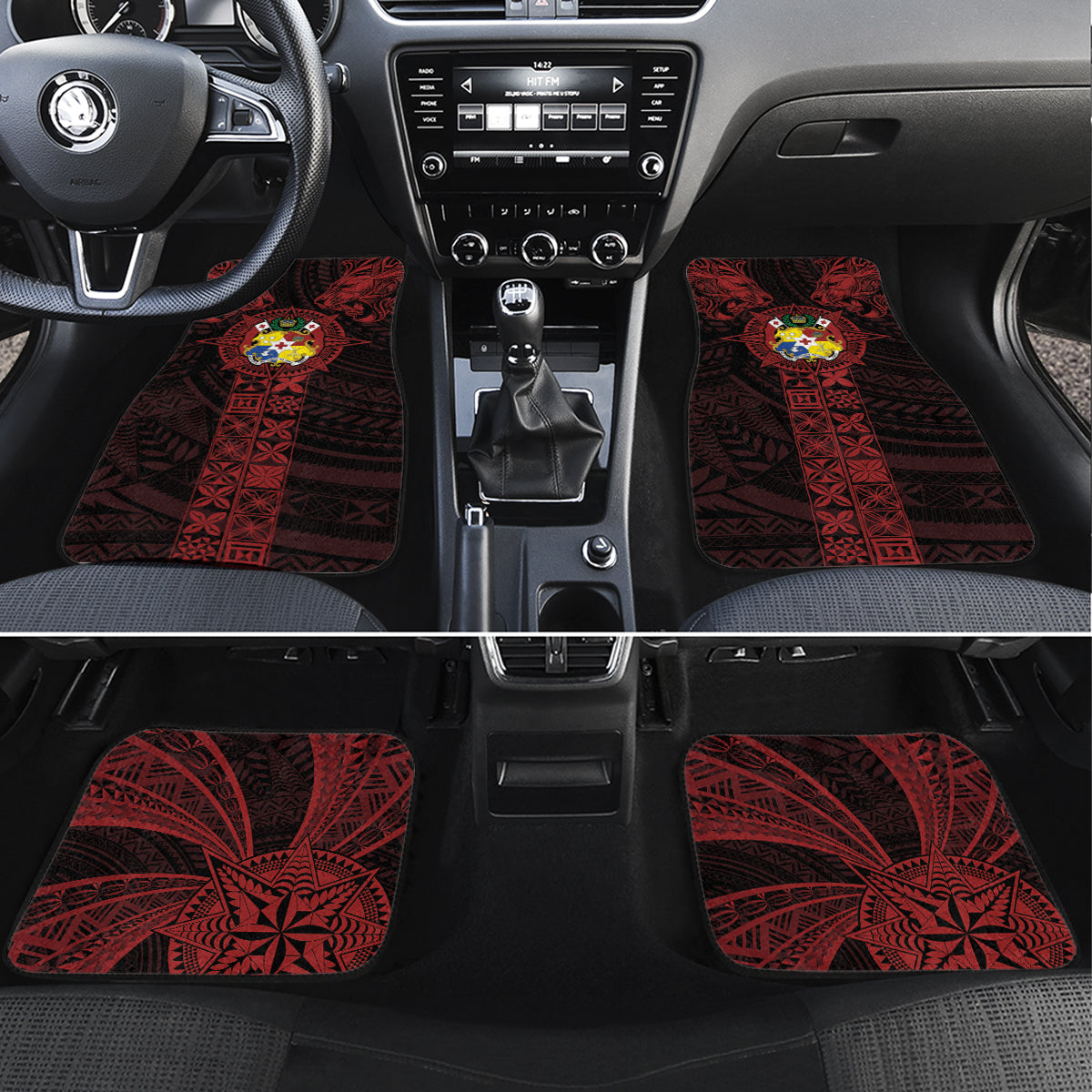 Tonga Independence Day Car Mats Tongatapu Lion Ngatu Motifs Black Ver.