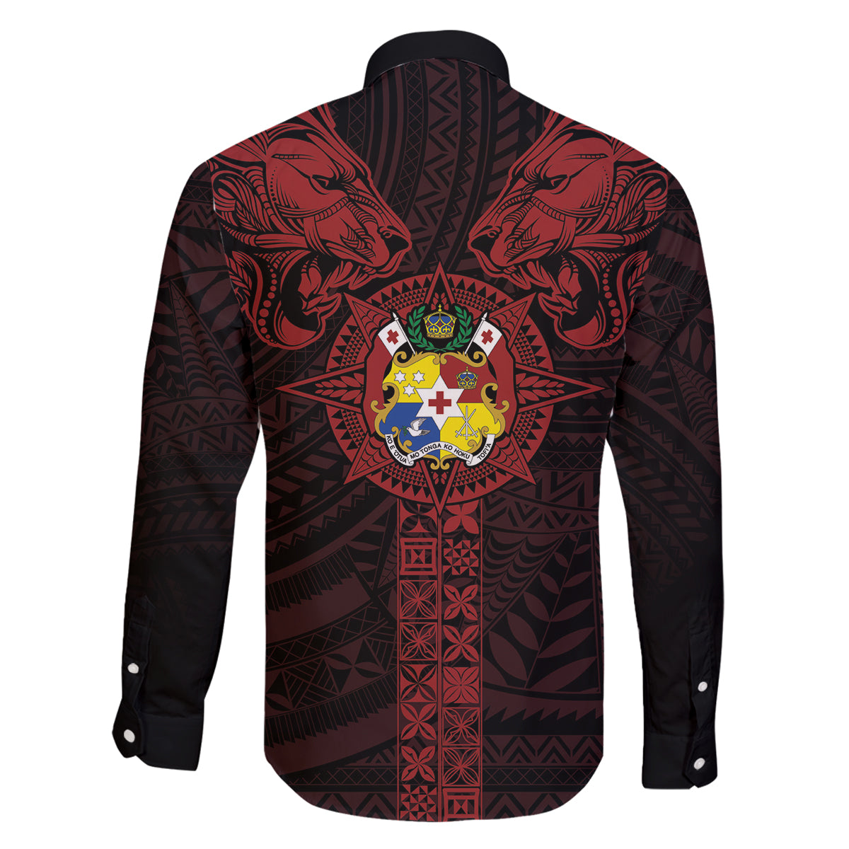 Tonga Independence Day Family Matching Long Sleeve Bodycon Dress and Hawaiian Shirt Tongatapu Lion Ngatu Motifs Black Ver.