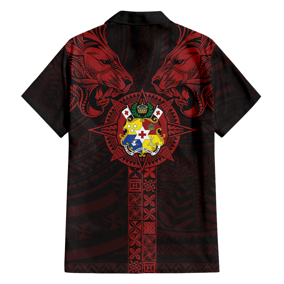 Tonga Independence Day Family Matching Off The Shoulder Long Sleeve Dress and Hawaiian Shirt Tongatapu Lion Ngatu Motifs Black Ver.