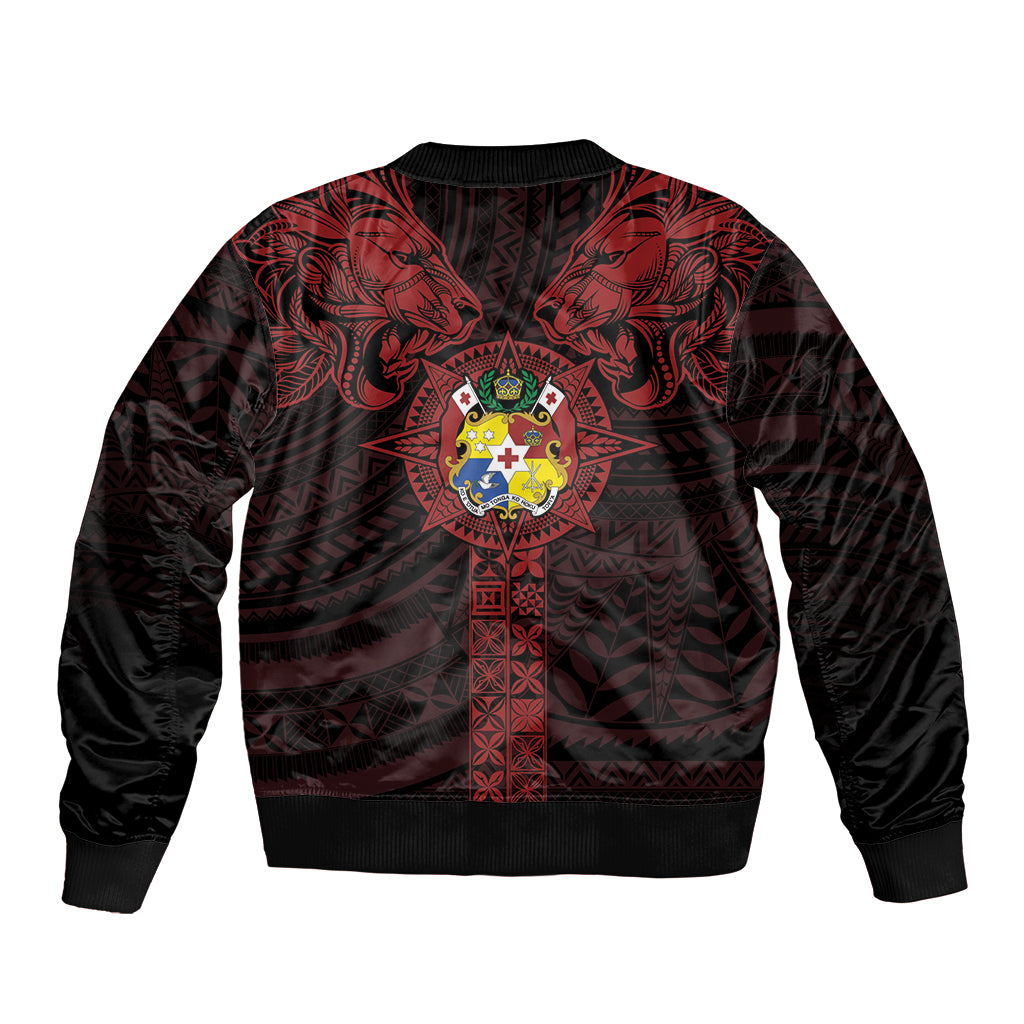 Tonga Independence Day Sleeve Zip Bomber Jacket Tongatapu Lion Ngatu Motifs Black Ver.