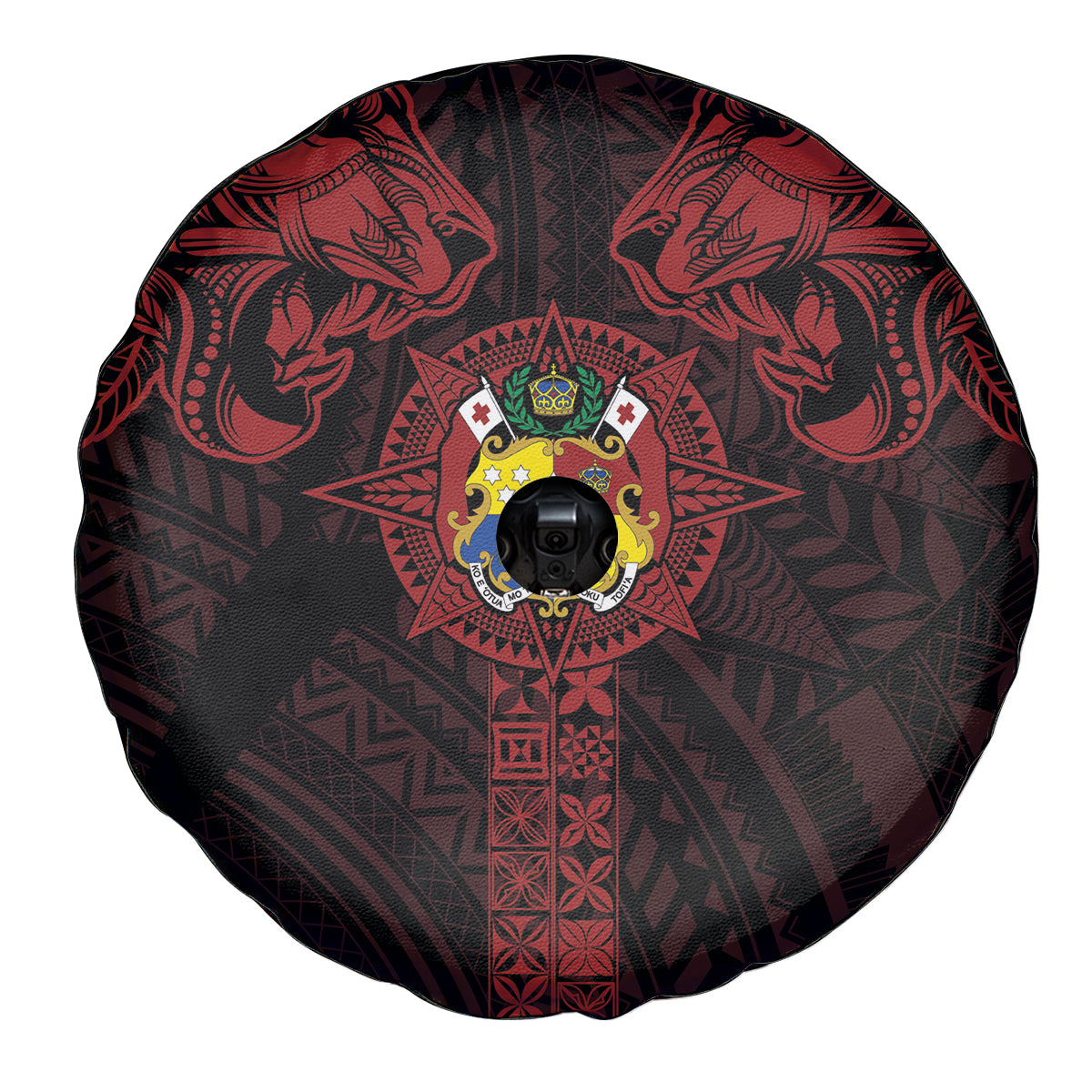 Tonga Independence Day Spare Tire Cover Tongatapu Lion Ngatu Motifs Black Ver.