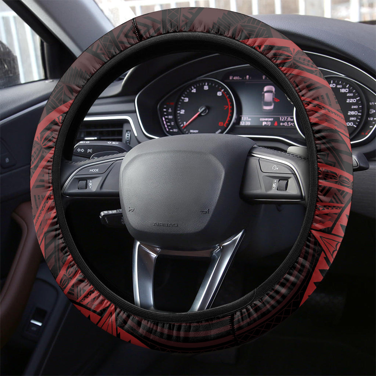 Tonga Independence Day Steering Wheel Cover Tongatapu Lion Ngatu Motifs Black Ver.