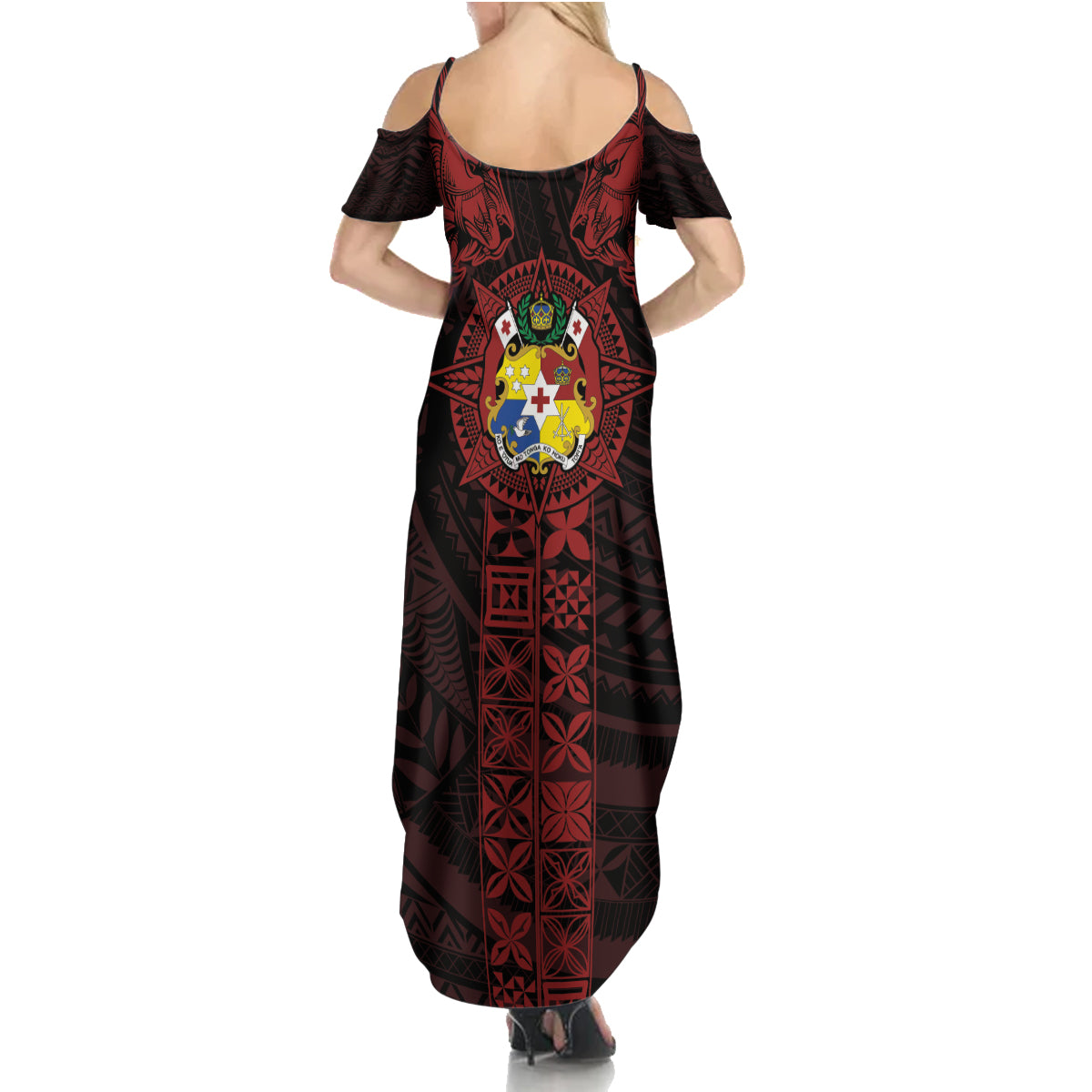 Tonga Independence Day Summer Maxi Dress Tongatapu Lion Ngatu Motifs Black Ver.
