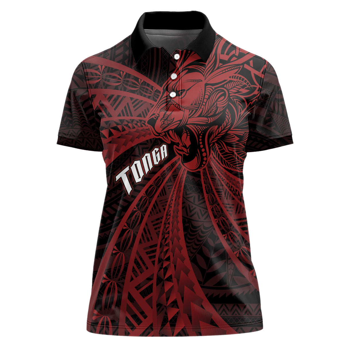 Tonga Independence Day Women Polo Shirt Tongatapu Lion Ngatu Motifs Black Ver.