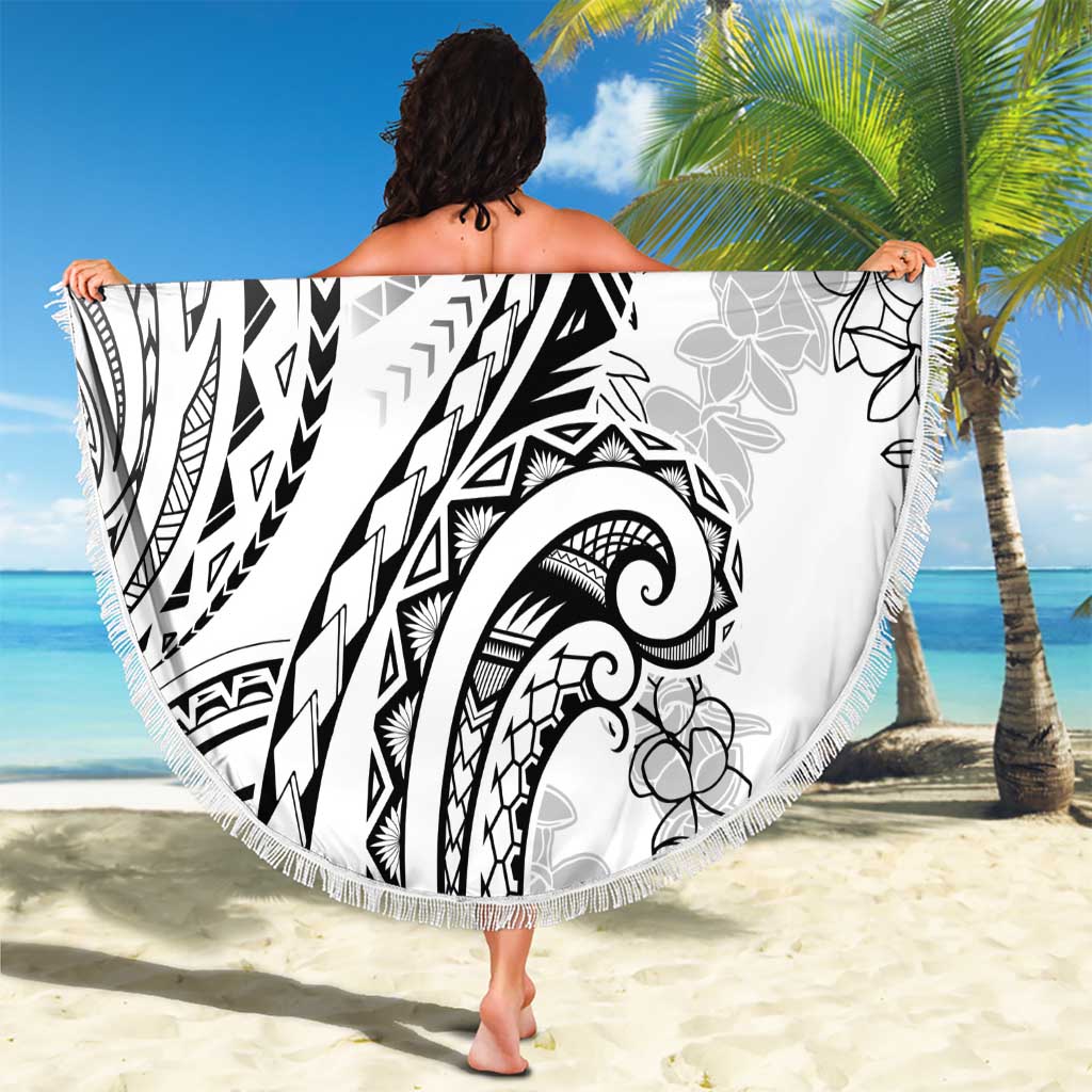 Polynesia Plumeria Lei Beach Blanket White Curves Motif