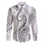 Polynesia Plumeria Lei Family Matching Off The Shoulder Long Sleeve Dress and Hawaiian Shirt White Curves Motif
