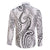 Polynesia Plumeria Lei Family Matching Off The Shoulder Long Sleeve Dress and Hawaiian Shirt White Curves Motif