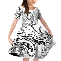 Polynesia Plumeria Lei Family Matching Off Shoulder Short Dress and Hawaiian Shirt White Curves Motif