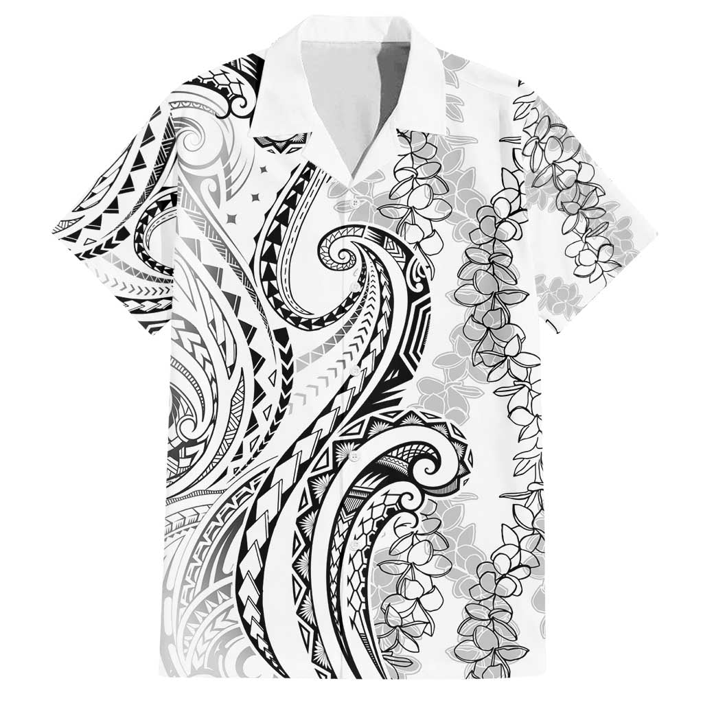 Polynesia Plumeria Lei Family Matching Puletasi and Hawaiian Shirt White Curves Motif LT7 Dad's Shirt - Short Sleeve White - Polynesian Pride