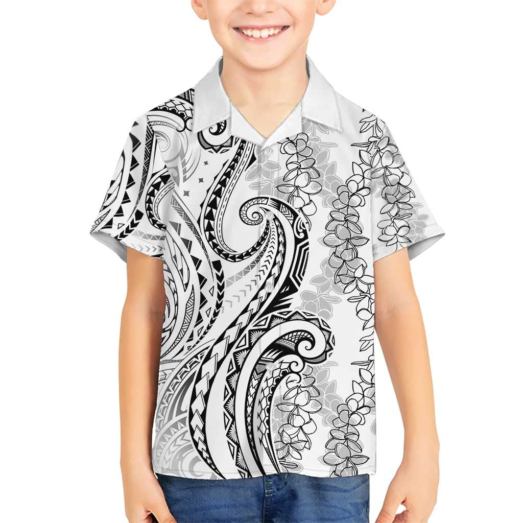 Polynesia Plumeria Lei Family Matching Puletasi and Hawaiian Shirt White Curves Motif LT7 Son's Shirt White - Polynesian Pride
