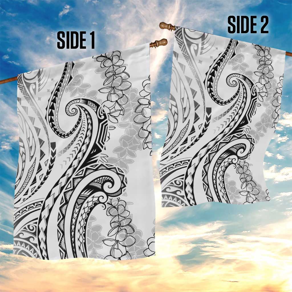 Polynesia Plumeria Lei Garden Flag White Curves Motif