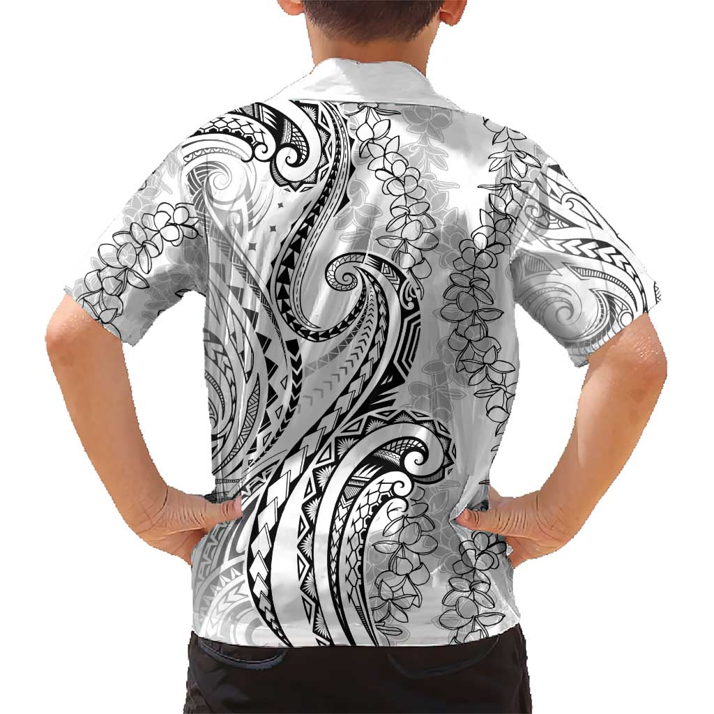 Polynesia Plumeria Lei Kid Hawaiian Shirt White Curves Motif