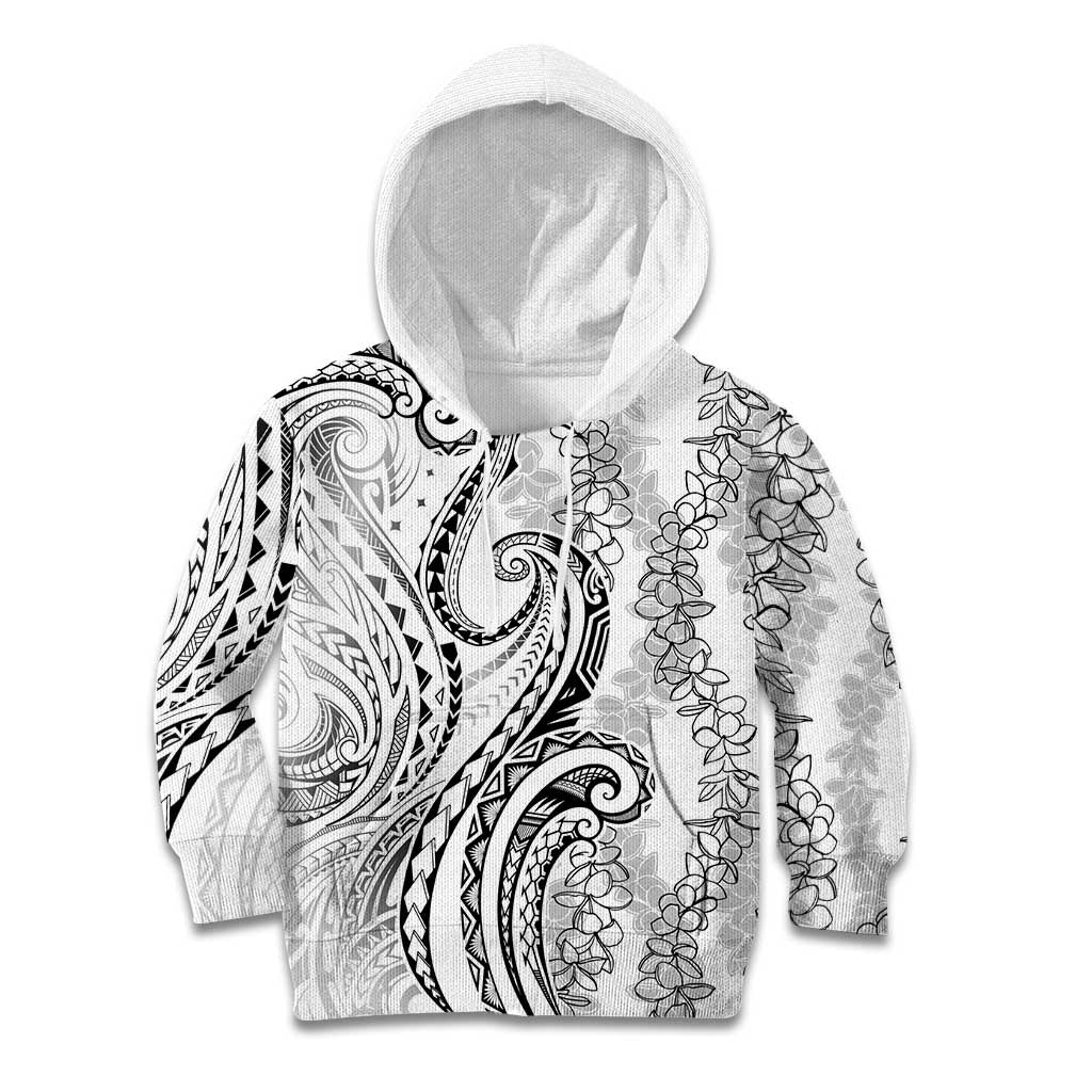 Polynesia Plumeria Lei Kid Hoodie White Curves Motif