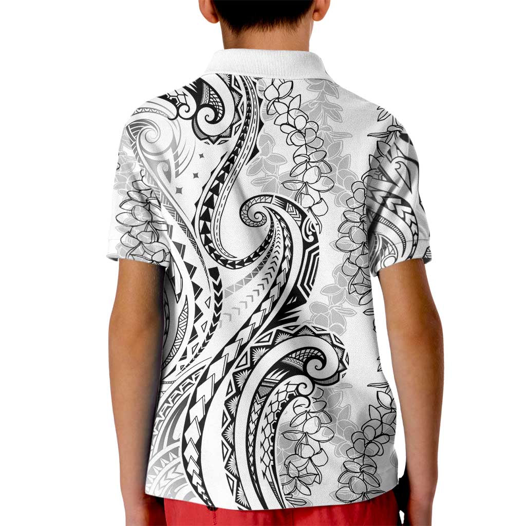 Polynesia Plumeria Lei Kid Polo Shirt White Curves Motif LT7 - Polynesian Pride