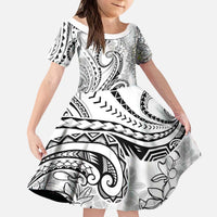 Polynesia Plumeria Lei Kid Short Sleeve Dress White Curves Motif
