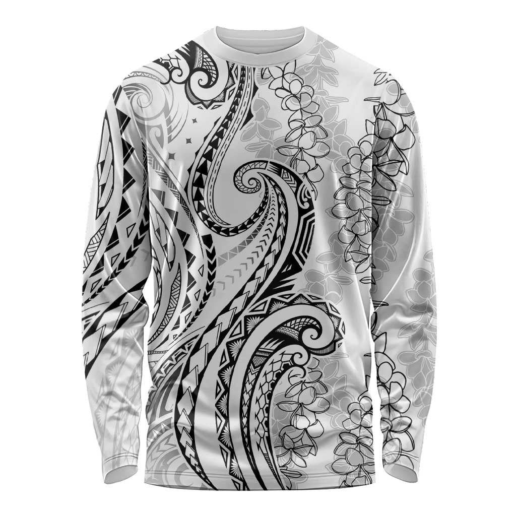 Polynesia Plumeria Lei Long Sleeve Shirt White Curves Motif
