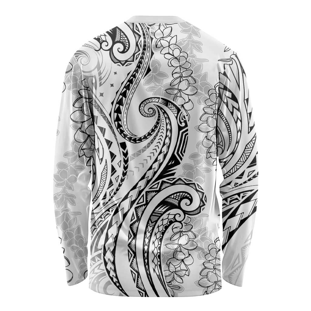 Polynesia Plumeria Lei Long Sleeve Shirt White Curves Motif