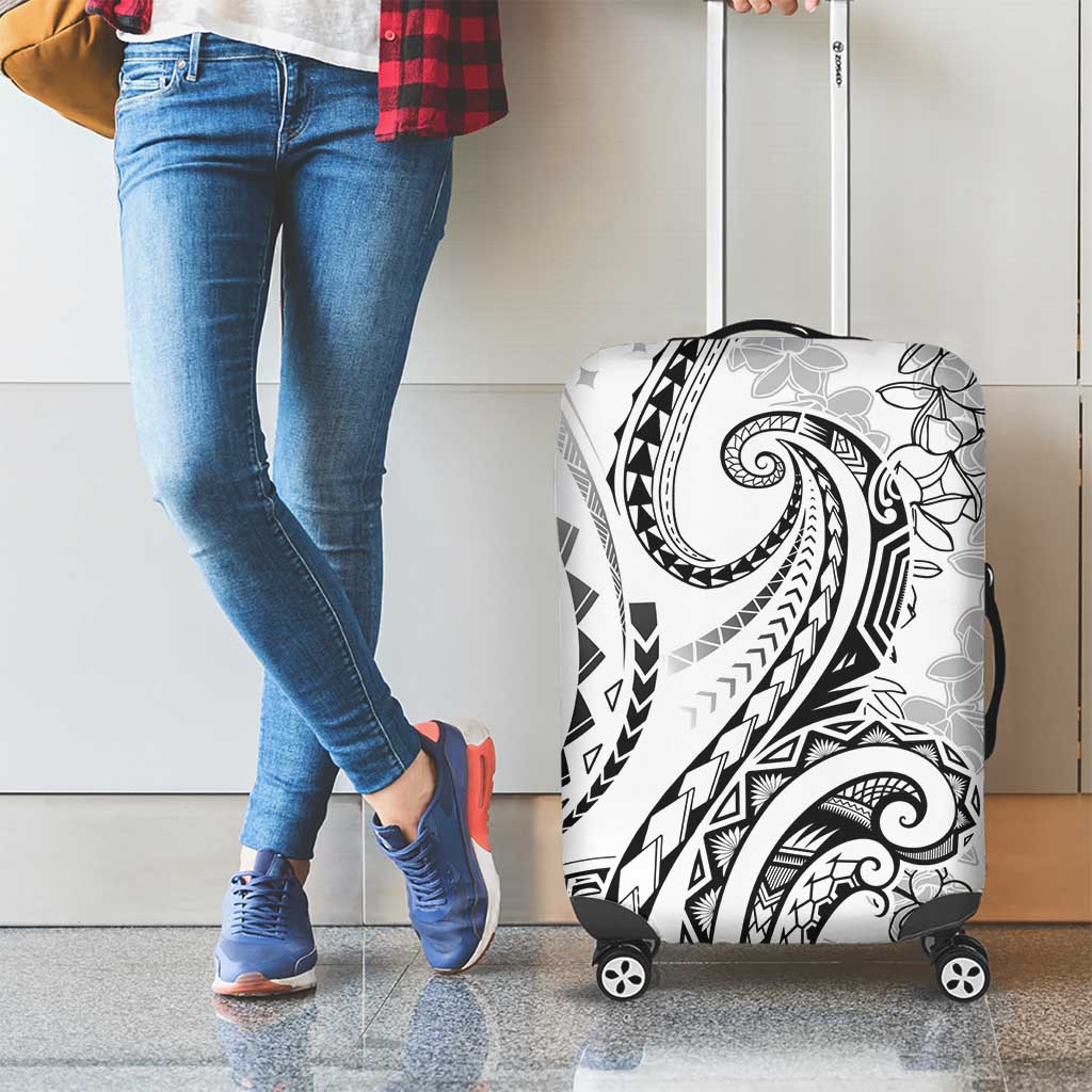 Polynesia Plumeria Lei Luggage Cover White Curves Motif
